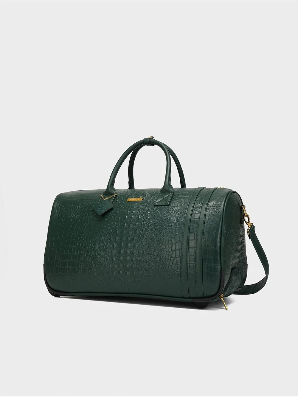 Dark Green Croc-Embossed Travel Duffel Bag